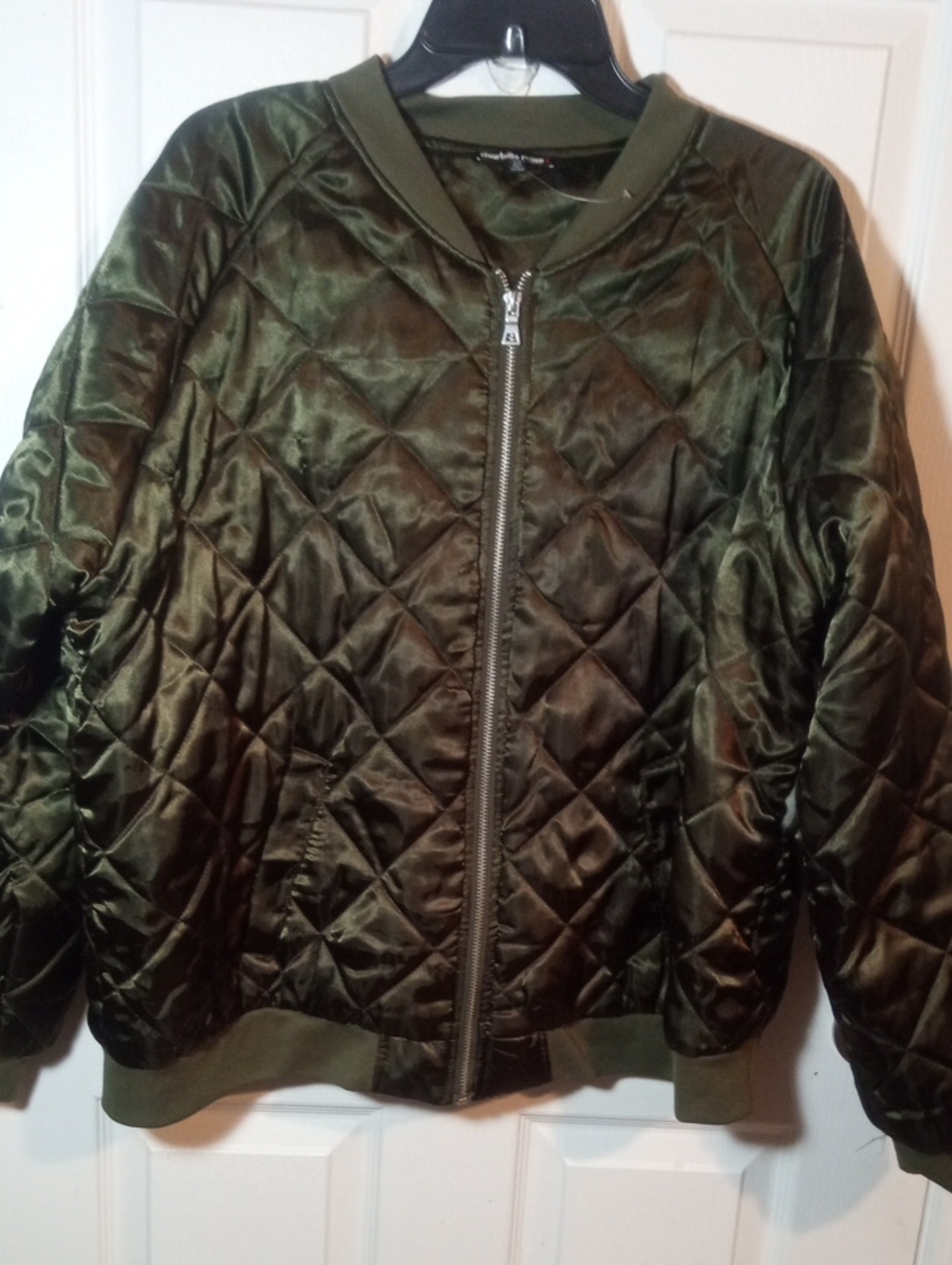 CHARLOTTE RUSSE OlIVE SATIN BOMBER JACKET